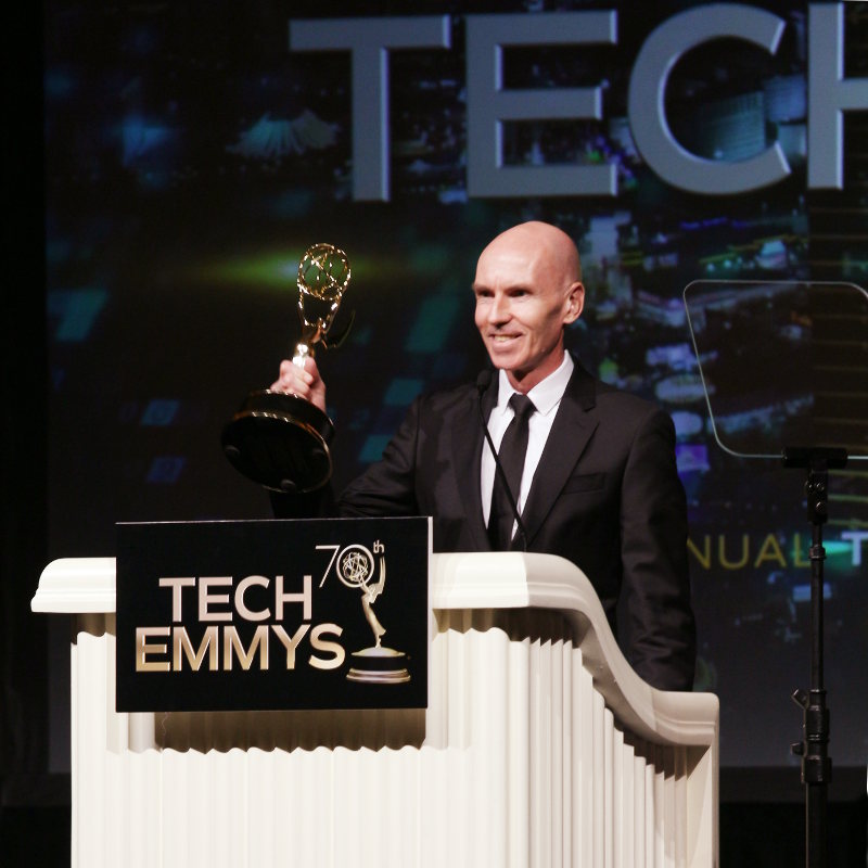 stephen regelous at Emmy podium